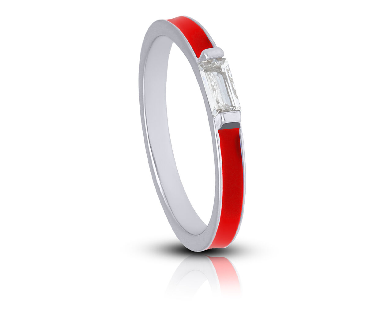 Srebrny pierścionek z czerwoną emalią i cyrkonią