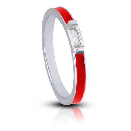Srebrny pierścionek z czerwoną emalią i cyrkonią