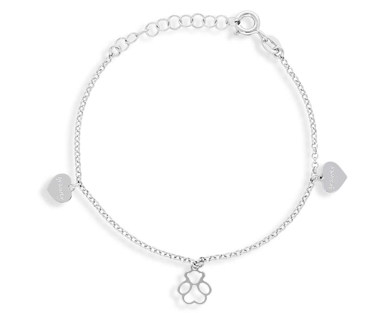 Bransoletka srebrna z misiem i serduszkami