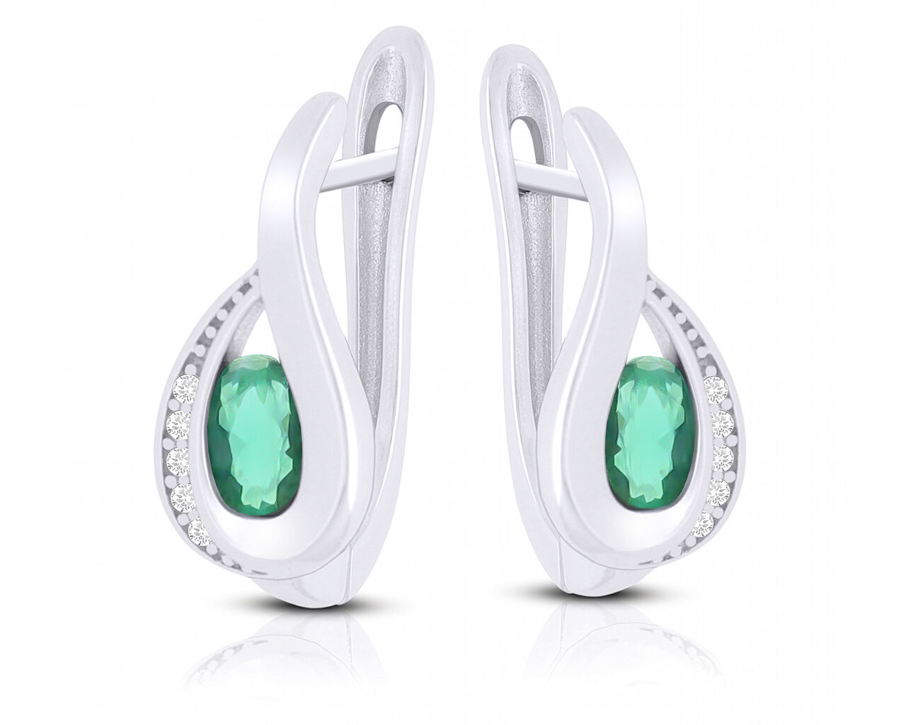 Kolczyki srebrne z zieloną cyrkonią angielskie