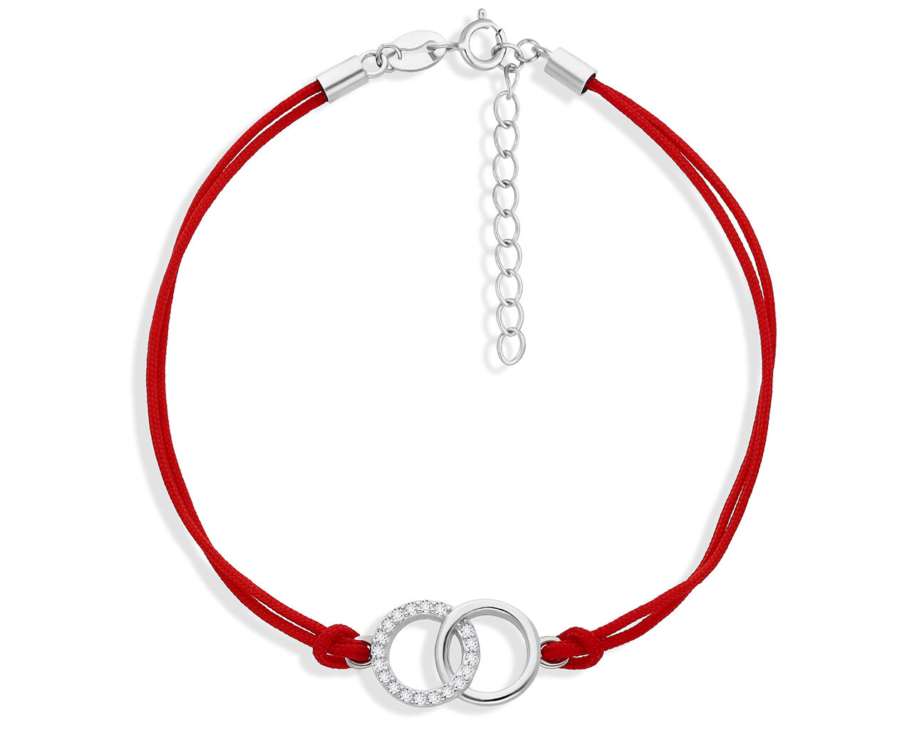 Bransoletka na sznurku złączone kółka srebro p.925