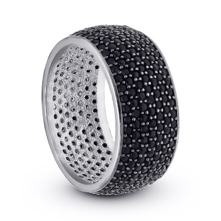 Srebrny pierścionek szeroki czarne kamienie