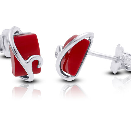 Kolczyki srebrne na sztyfcie z koralem
