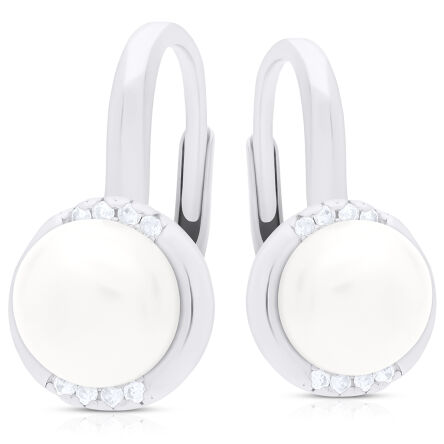 Kolczyki srebrne z perłami i cyrkoniami pr.925