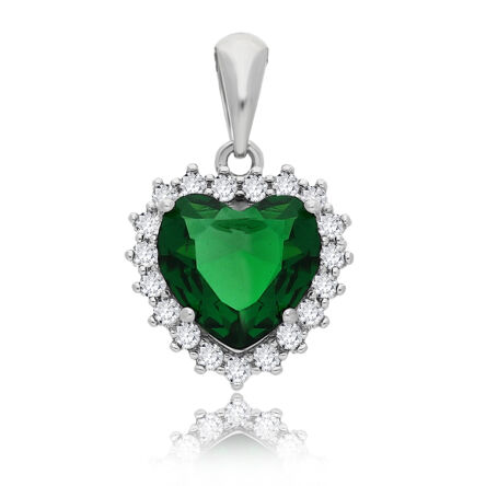 Zawieszka srebrna serduszko zielony kamień