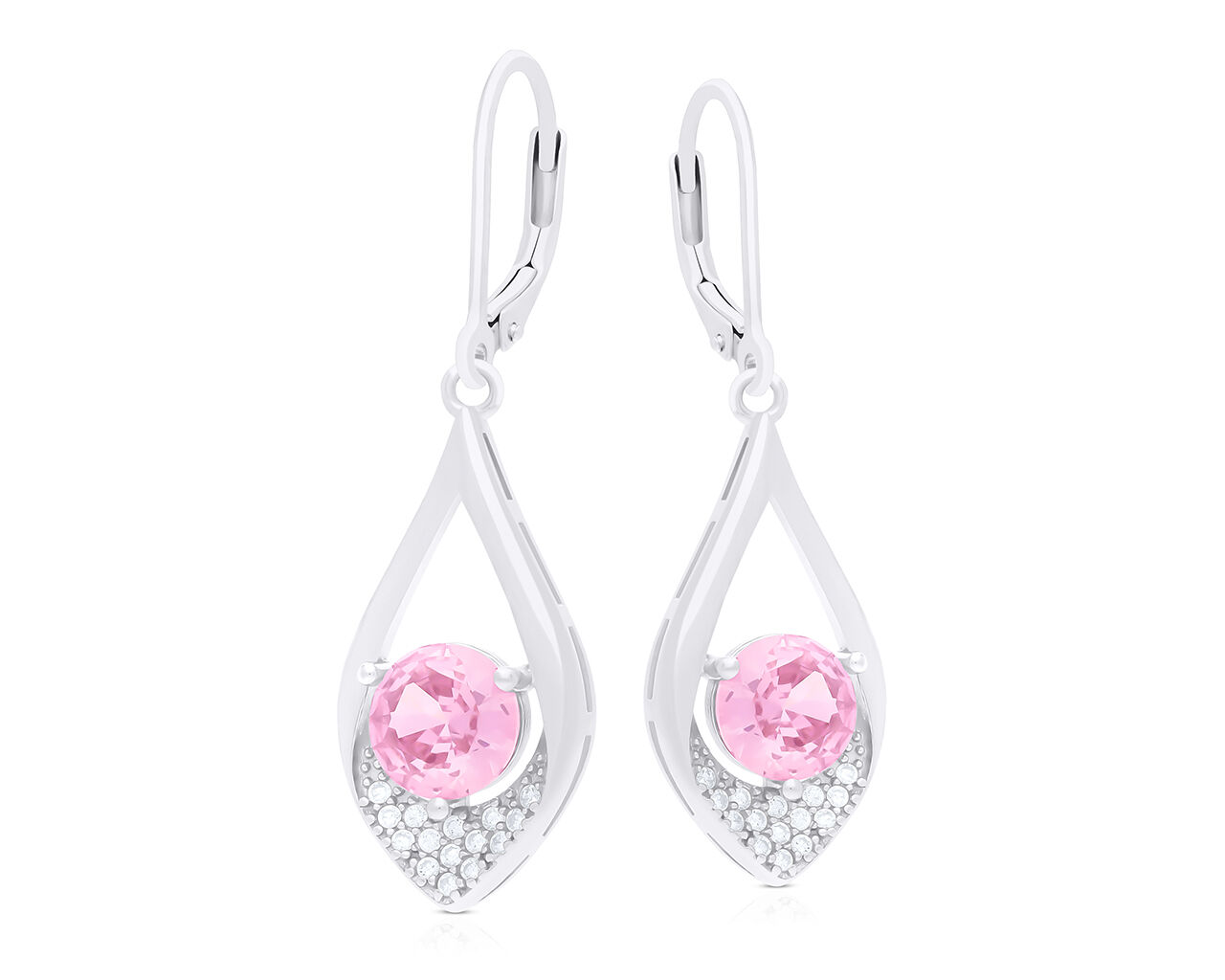 Kolczyki srebrne wiszące z różową cyrkonią pr.925