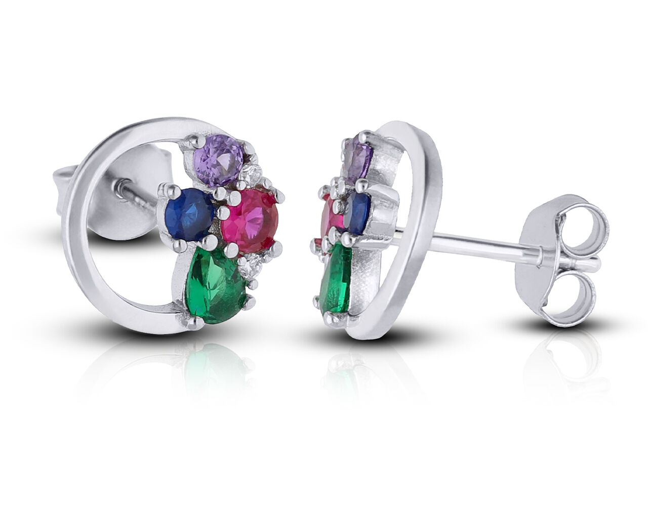 Kolczyki srebrne sztyfty kolorowe kamienie
