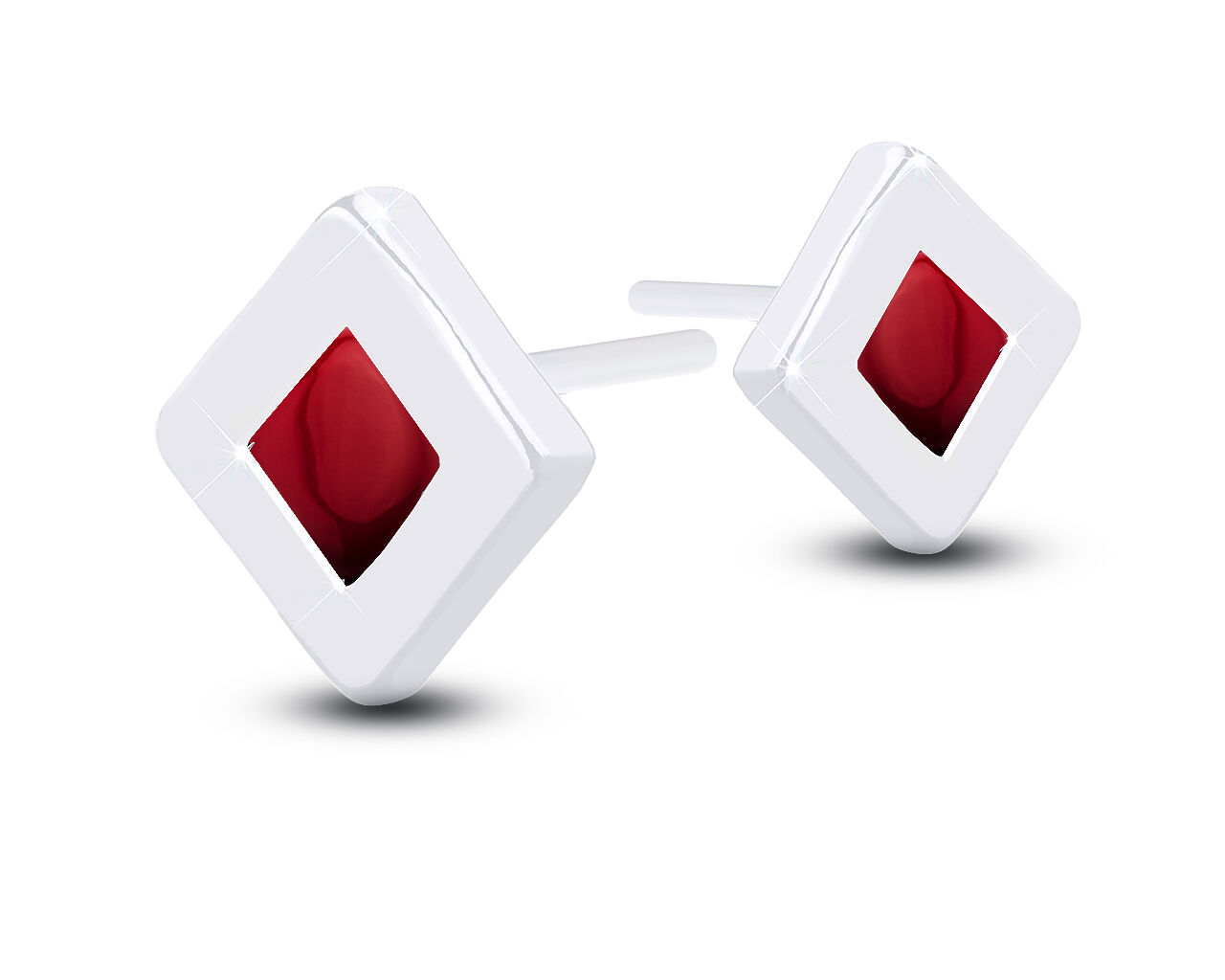 Kolczyki srebrne kwadraty z czerwonym koralem