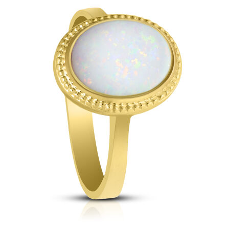 Złoty pierścionek z białym opalem pr.585