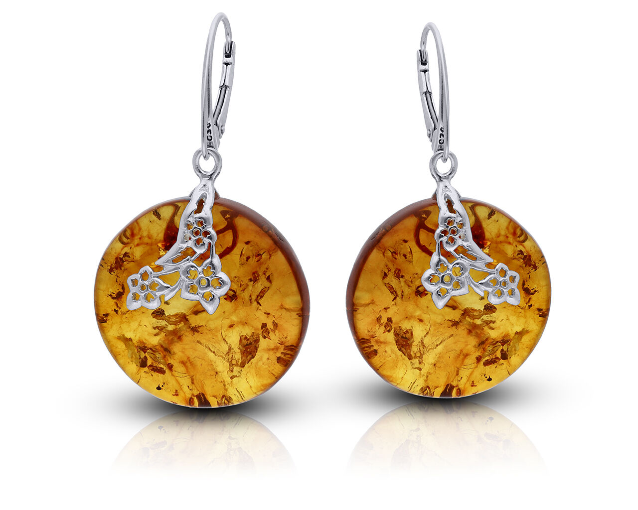 Kolczyki srebrne wiszące z bursztynem