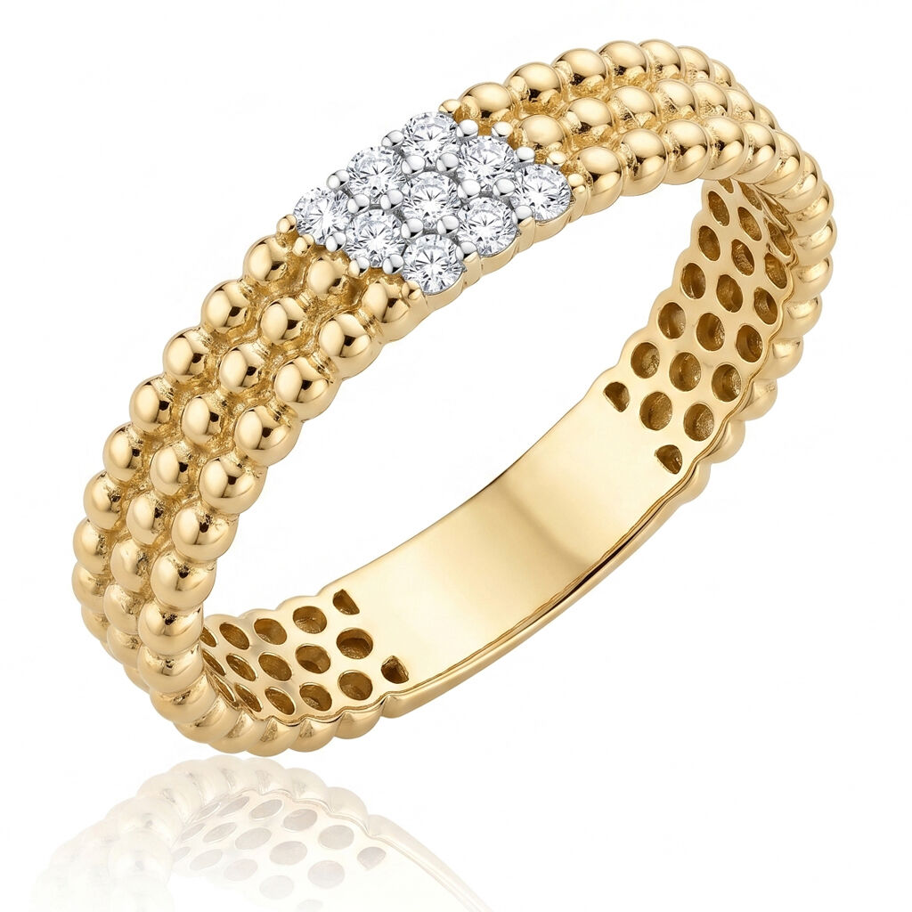 Złoty pierścionek 585 z cyrkoniami pavé kulkowy 
