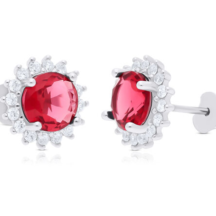 Kolczyki srebrne z czerwoną cyrkonią sztyfty