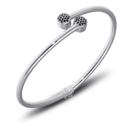Bransoletka srebrna sztywna z czarnymi cyrkoniami