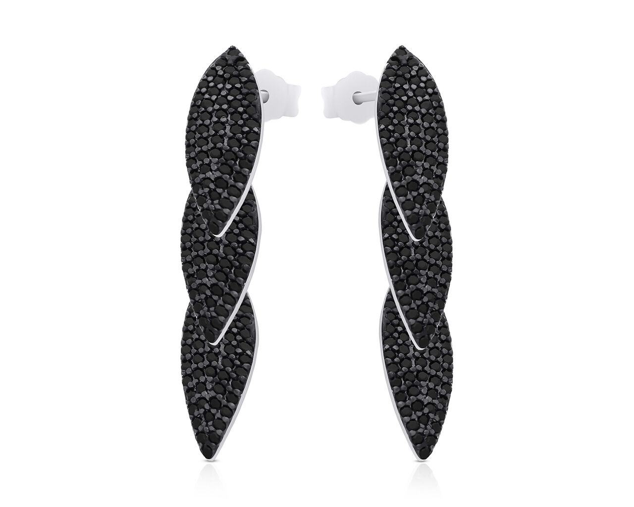 Kolczyki srebrne wiszące z czarnymi cyrkoniami