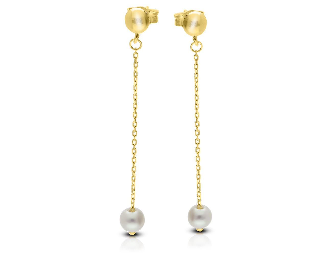 Kolczyki złote 585 wiszące długie z perłą