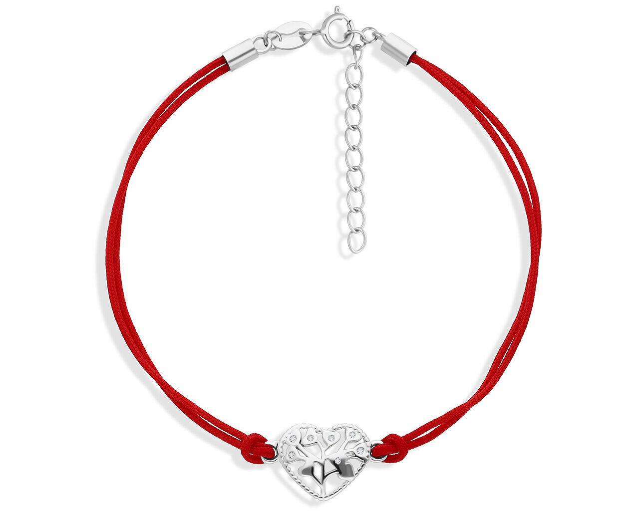 Srebrna bransoletka na sznurku z serduszkiem
