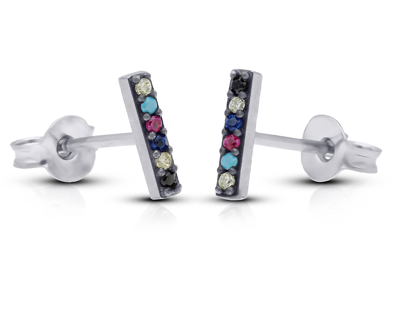 Kolczyki srebrne sztyfty z kolorowymi kamieniami