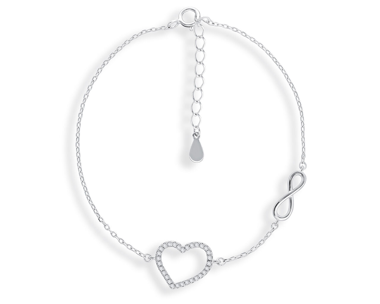 Bransoletka srebrna celebrytka serce i infiniti