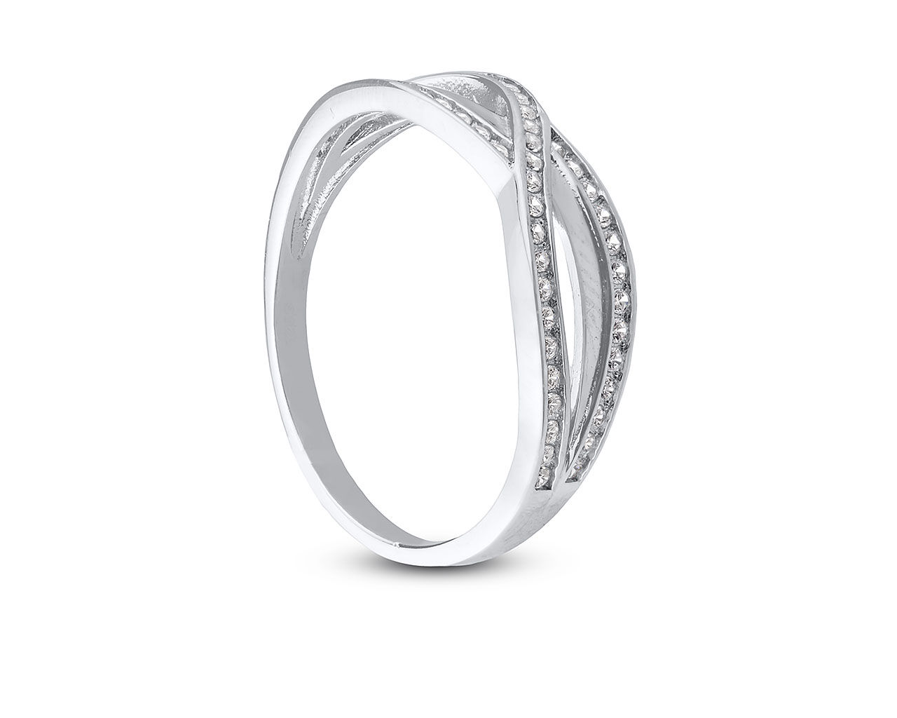 Pierścionek srebrny przeplatany białymi cyrkoniami