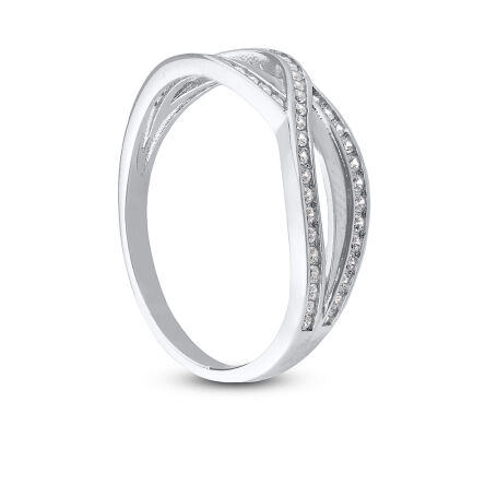 Pierścionek srebrny przeplatany białymi cyrkoniami