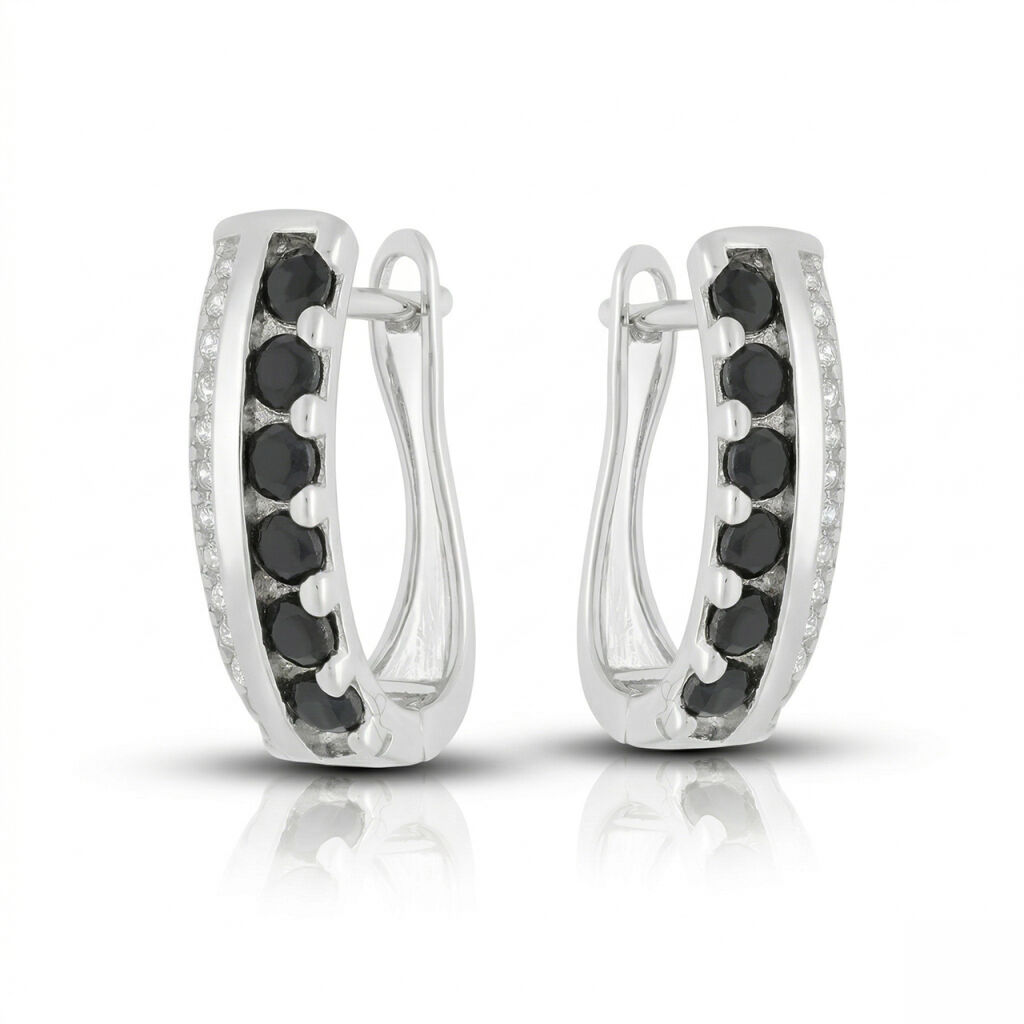 Kolczyki srebrne 925 czarne i białe cyrkonie