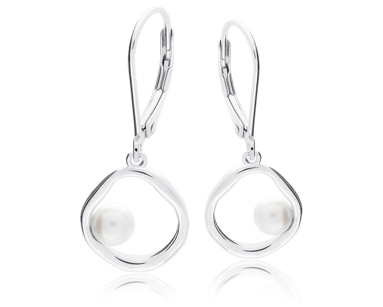 Kolczyki srebrne wiszące z perłą pr.925