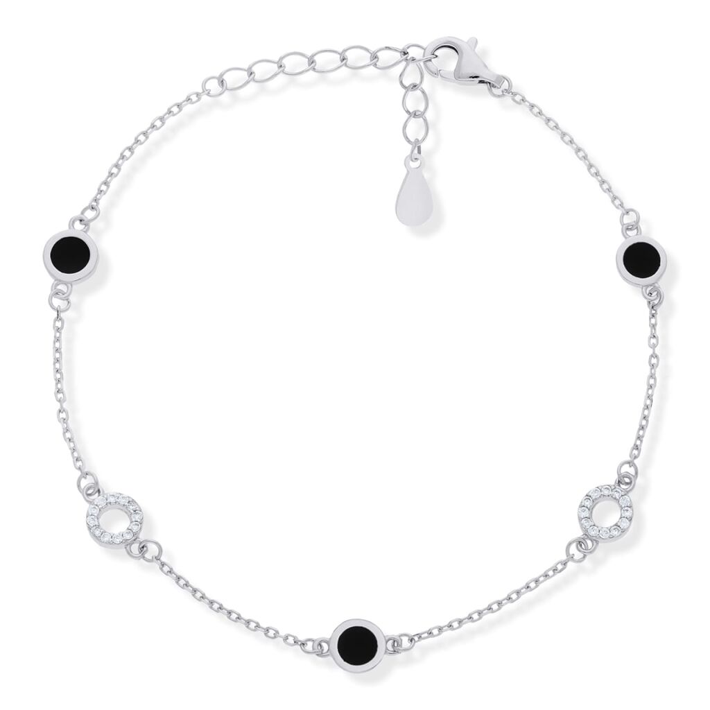 Bransoletka srebrna 925 czarne koła z cyrkoniami