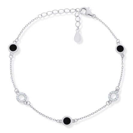 Bransoletka srebrna 925 czarne koła z cyrkoniami