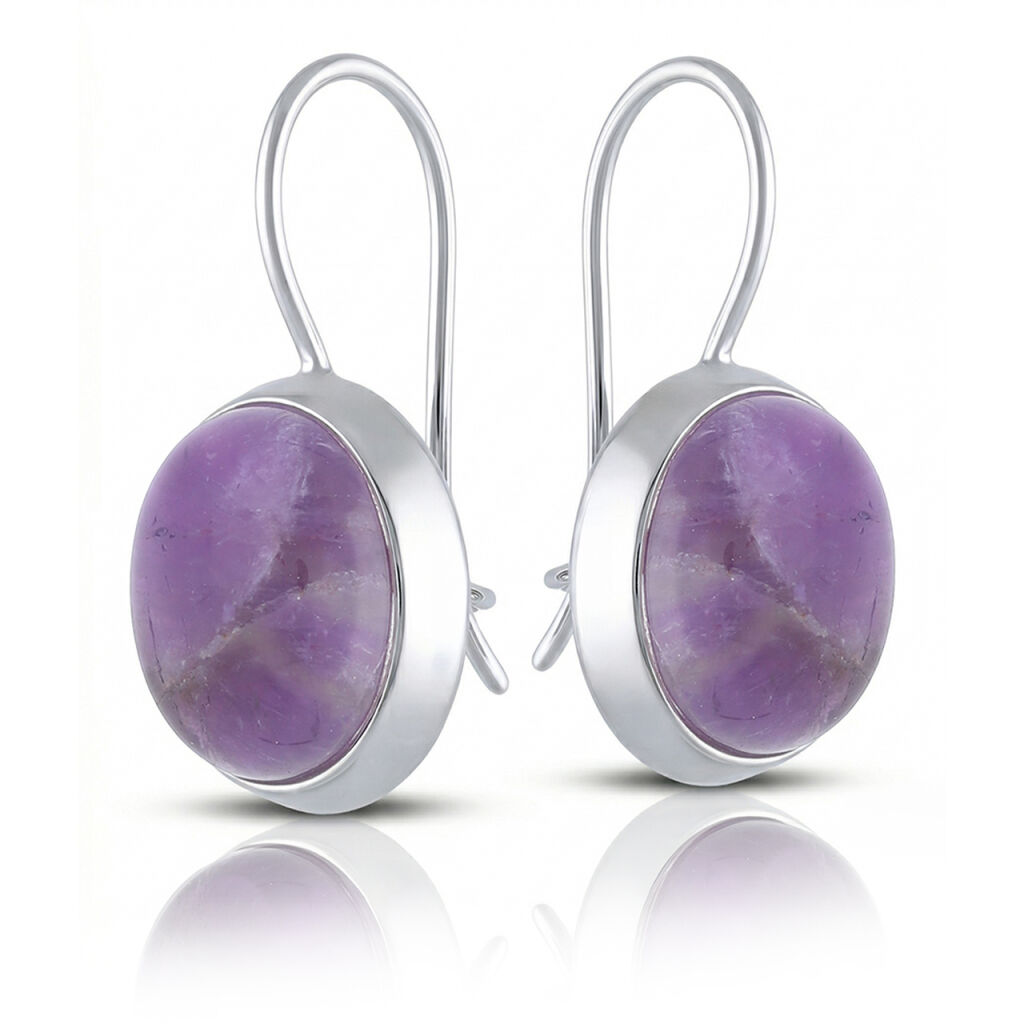 Owalne kolczyki srebrne 925 z fioletowym ametyste