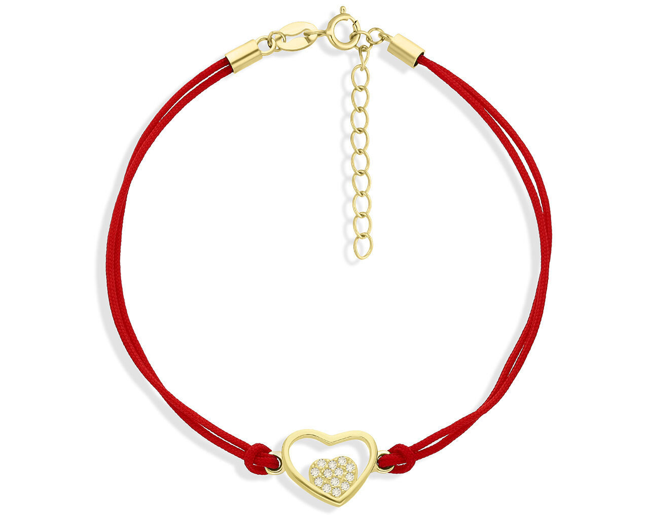 Bransoletka srebrna pozłacana serce na sznurku