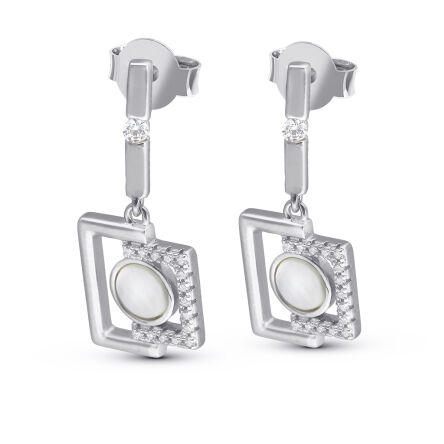 Kolczyki srebrne wiszące z masą perłową cyrkoniami