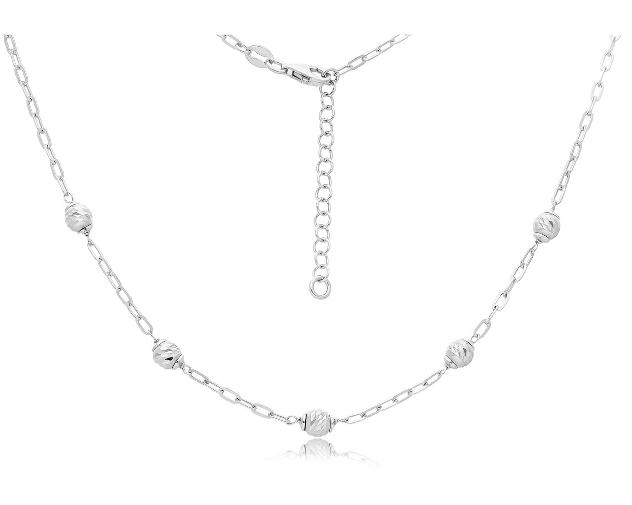 Naszyjnik srebrny damski z diamentowanymi kulkami