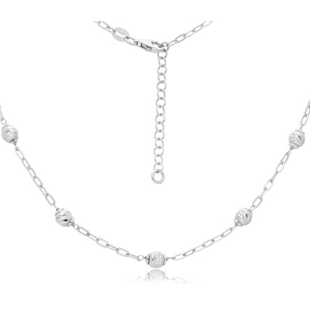 Naszyjnik srebrny damski z diamentowanymi kulkami