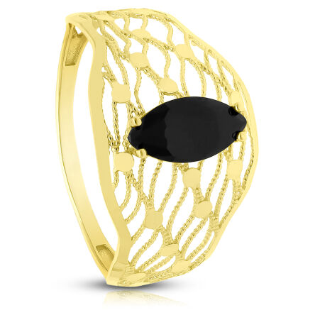 Złoty pierścionek czarny kamień szeroki pr.585