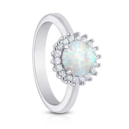 Srebrny pierścionek z dużym białym opalem