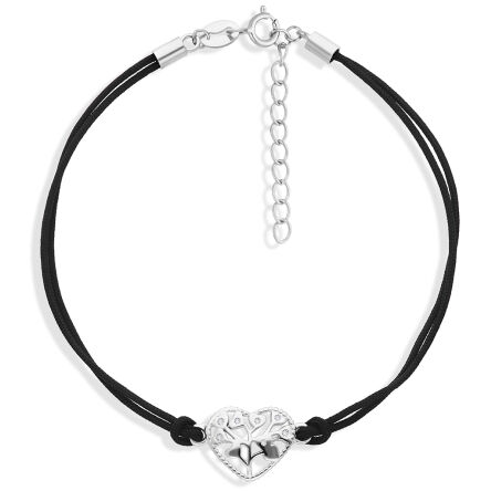 Bransoletka srebrna na sznurku z serduszkiem