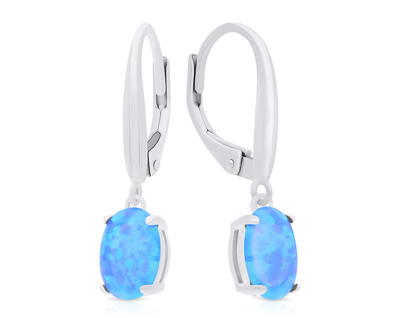 Kolczyki srebrne wiszące z opalem niebieskim