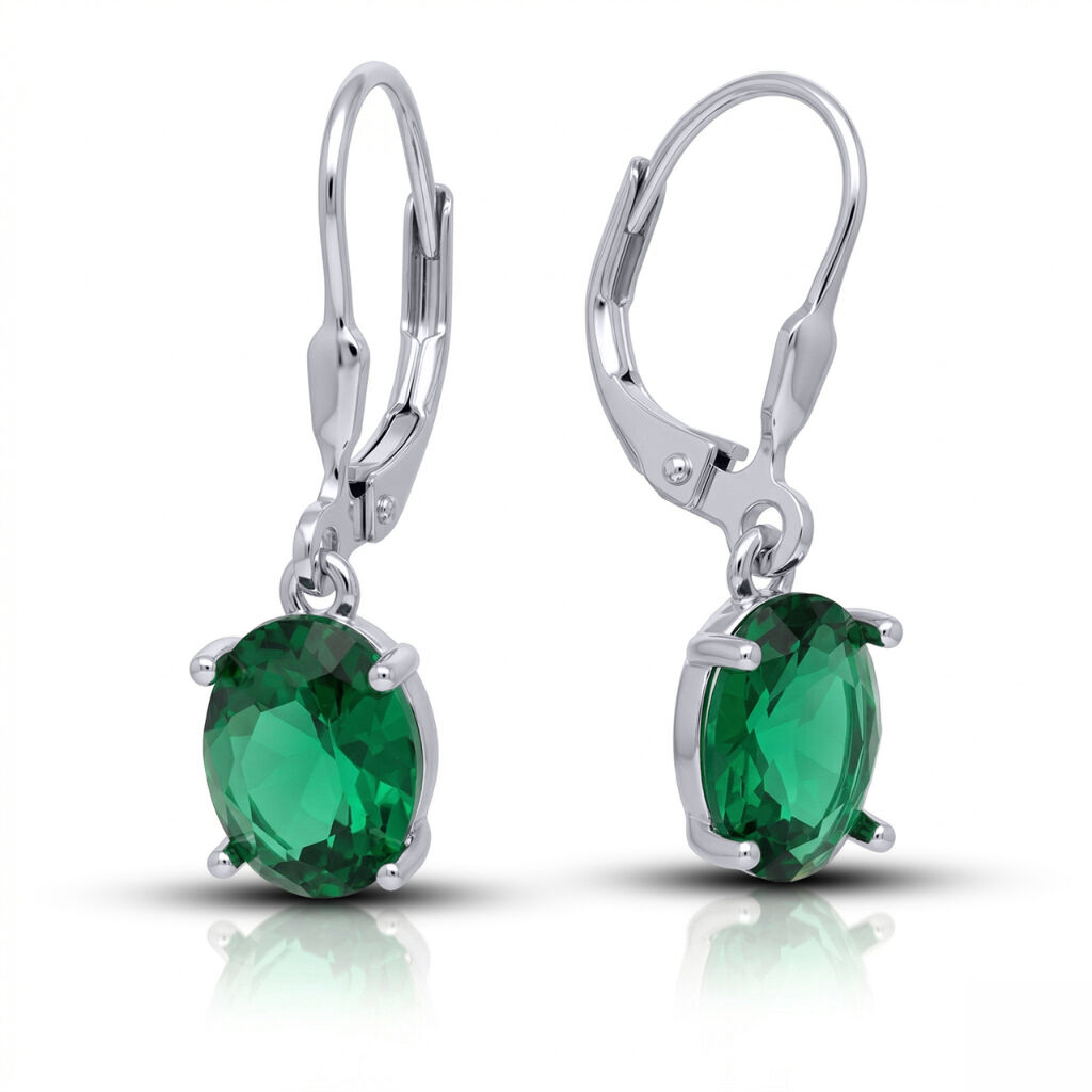 Kolczyki wiszące srebrne z owalną cyrkonią zieloną