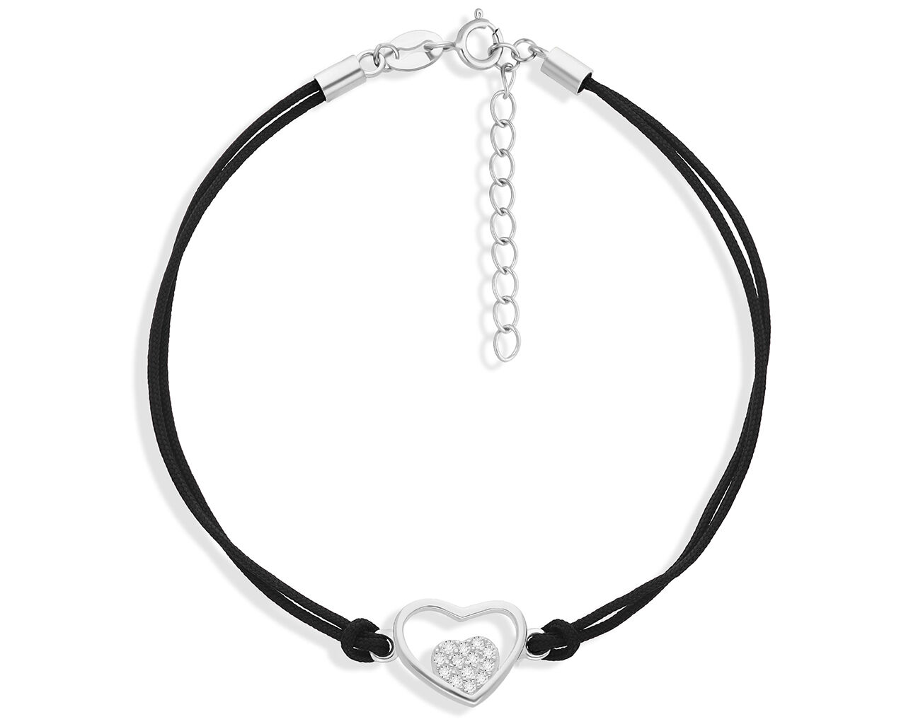 Bransoletka na czarnym sznurku z sercem srebro 925