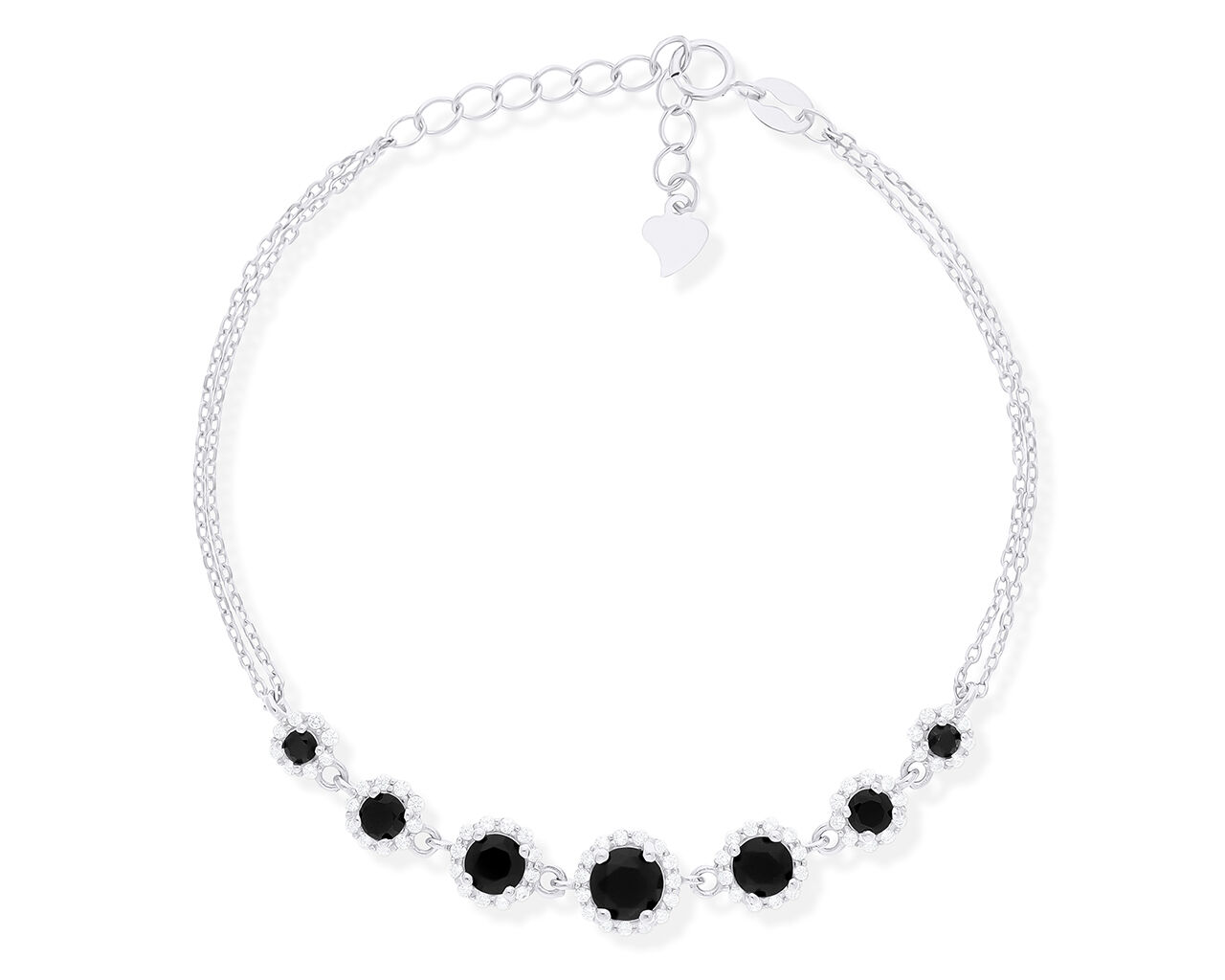 Bransoletka srebrna czarne i białe kamienie