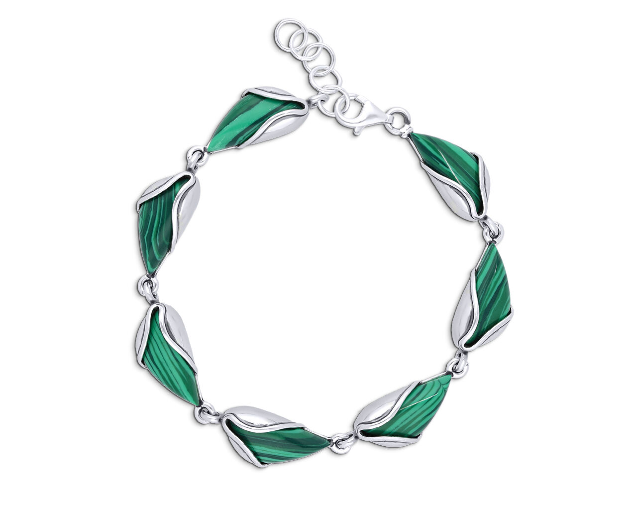 Bransoletka srebrna damska z zielonym malachitem