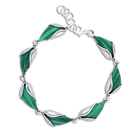 Bransoletka srebrna damska z zielonym malachitem