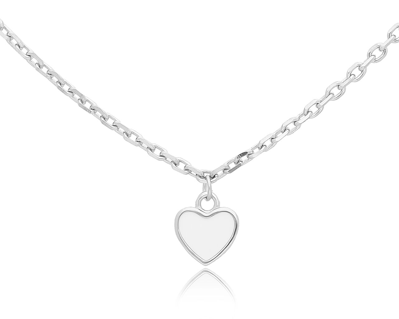 Srebrny naszyjnik damski z białym serduszkiem