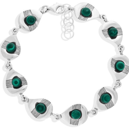 Bransoletka srebrna z zielonymi malachitami