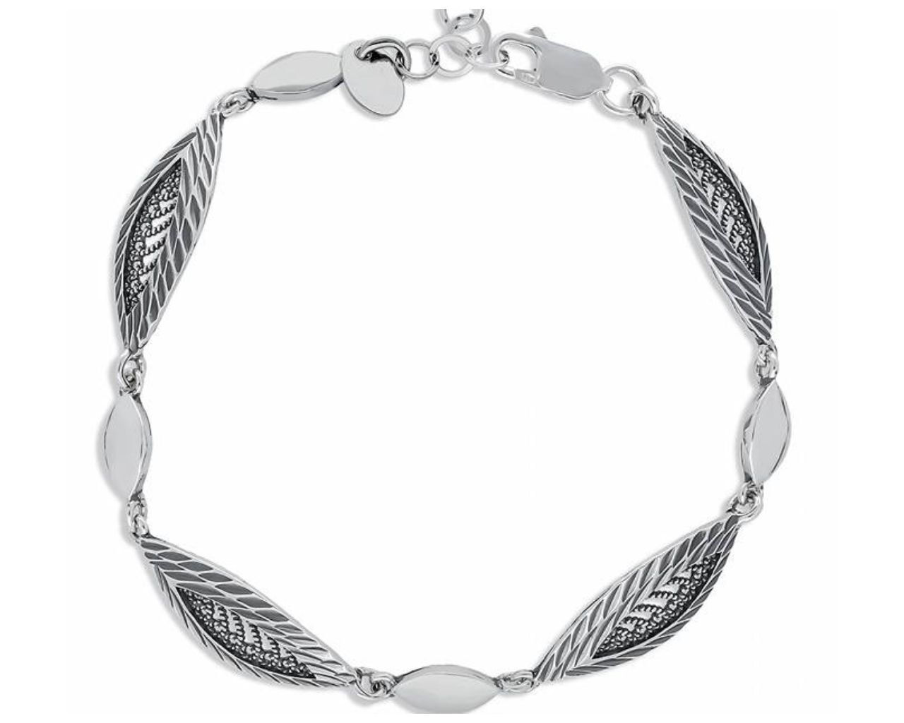 Bransoletka srebrna z elementami w kształcie liści