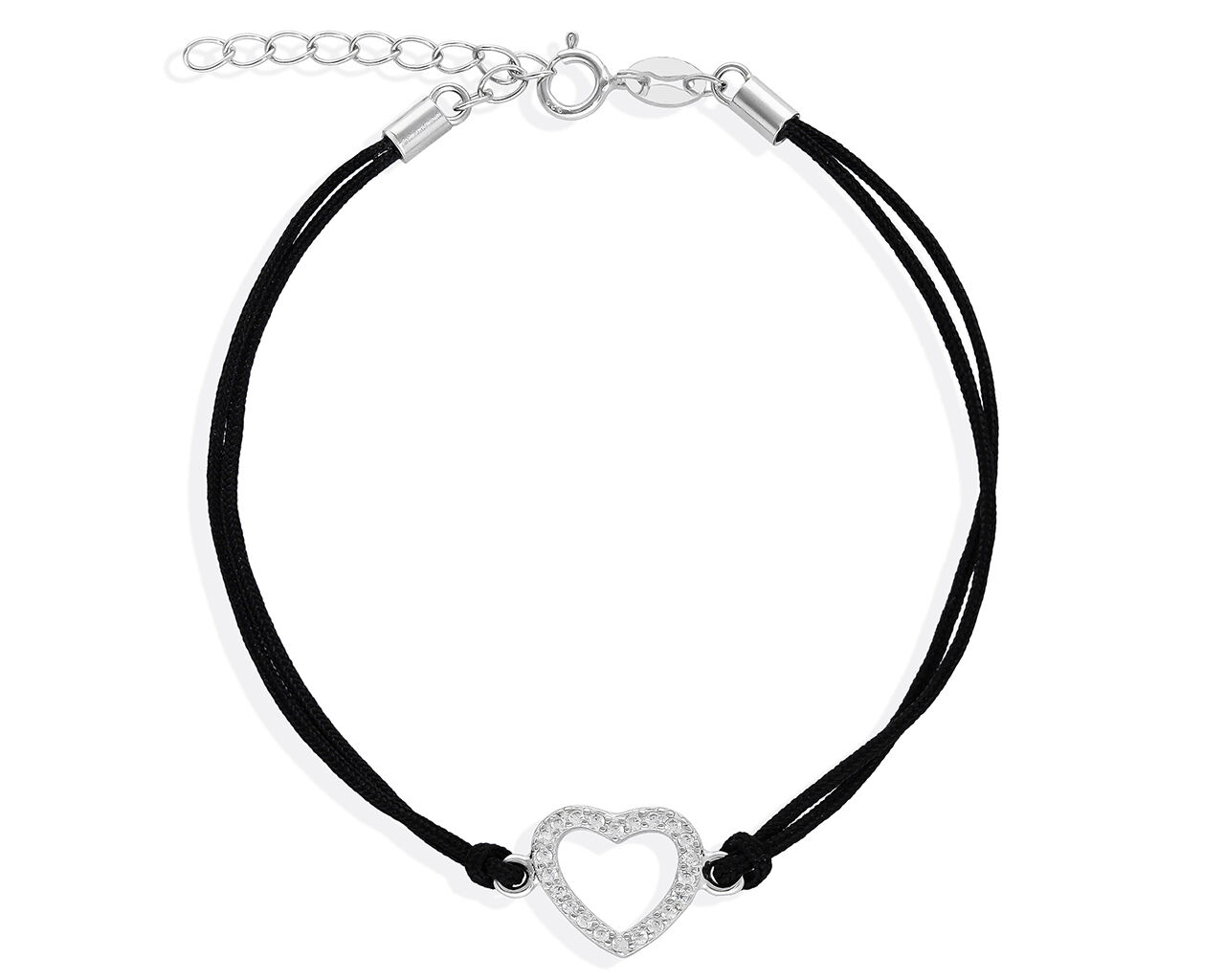 Bransoletka na sznurku serce z cyrkoniami srebro
