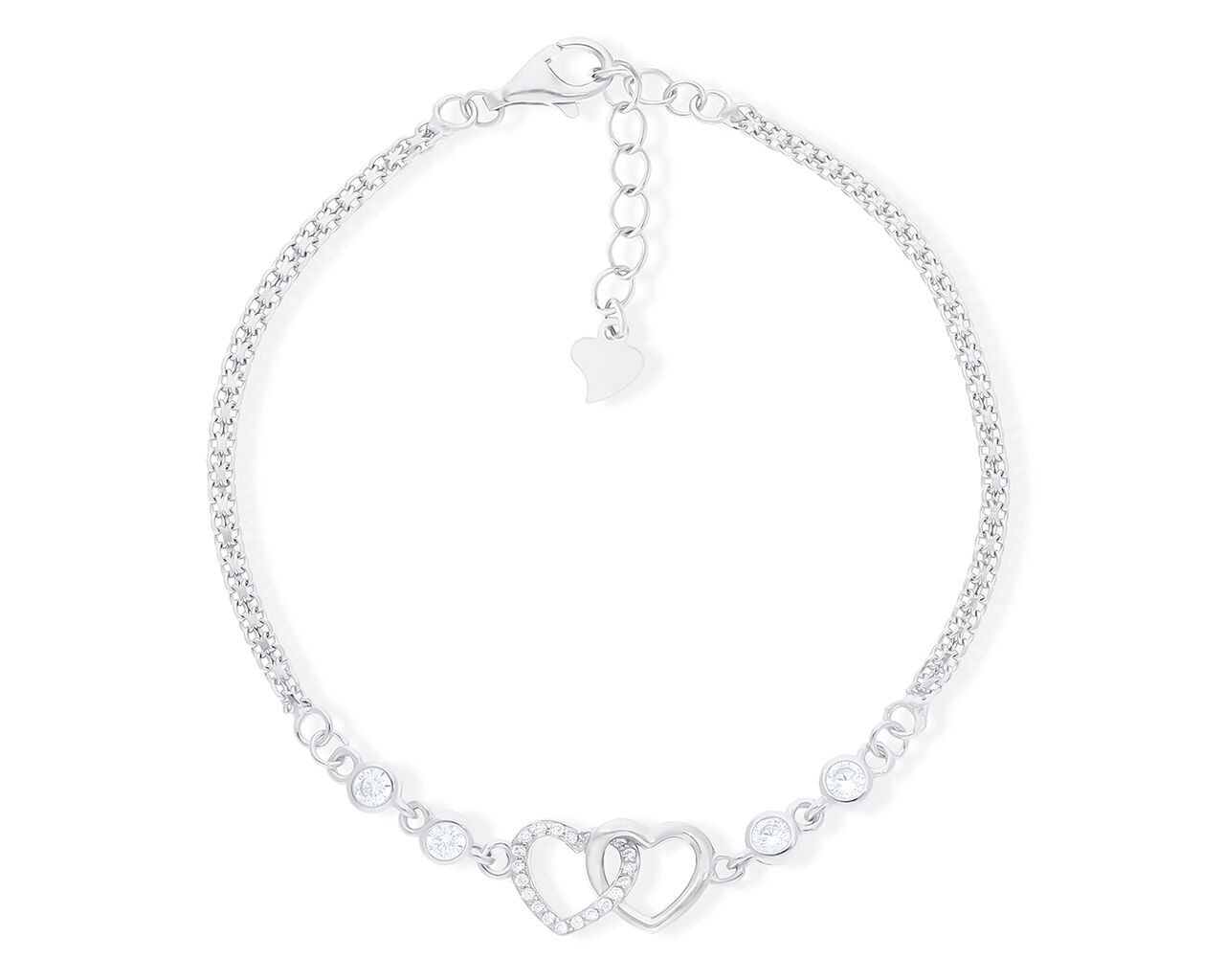 Bransoletka srebrna z sercami ozdobiona cyrkoniami