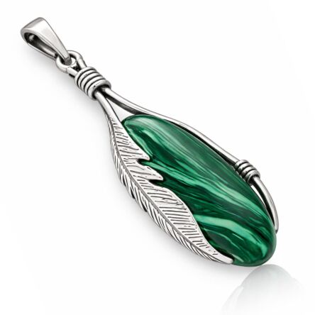Zawieszka srebrna 925 z malachitem wisiorek pióro